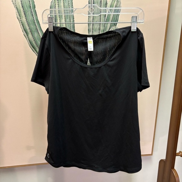 3/$30 Lole Women’s Large Black Flowy Workout Tee Keyhole Back Sheer Rear Shirt - Picture 10 of 11